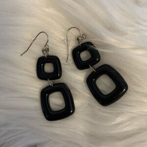 Retro Vintage 80s 90s Black Square Dangle Earrings